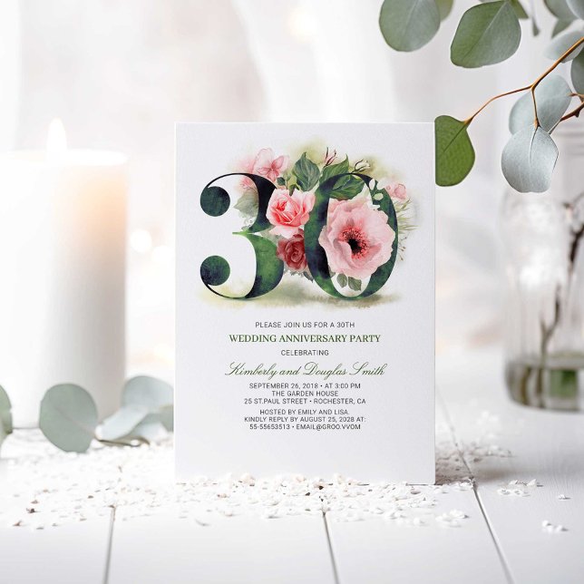 Invitation Fleurs rose poudré pour les 30 ans de mariage (30th Wedding Anniversary Invitations)