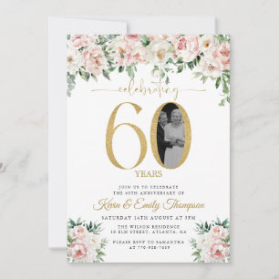 Invitation Fleurs Rose Rouge Photo 60ème Anniversaire