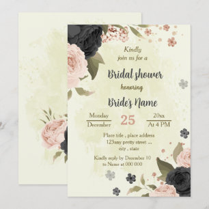 Invitation fleurs rose vif noir douche botanique