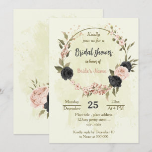 Invitation fleurs rose vif noir douche botanique