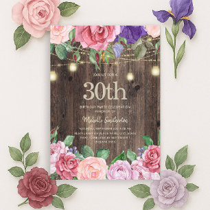 Invitation Fleurs Rose Violet Rustiques Guirlande Lumineuse 3