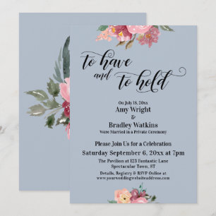 Invitation Fleurs roses à avoir et à tenir bleu poussiéreux
