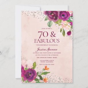 Invitation Fleurs roses aquarelle Retour 70e fête d'anniversa