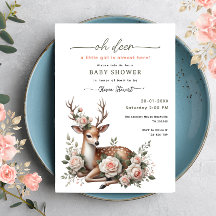 Fleurs roses aquarelles thème cerf pour baby showe