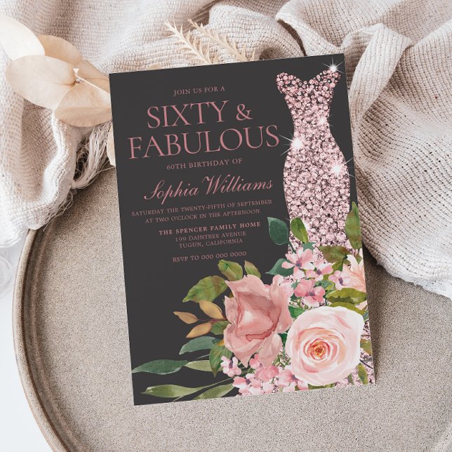 Invitation Fleurs roses blanches en or rose 60e anniversaire (Créateur téléchargé)