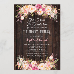 Invitation Fleurs roses blanches I DO BBQ Fiançailles