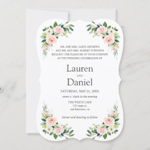 Invitation Fleurs roses blanches modernes mariage de libellé
