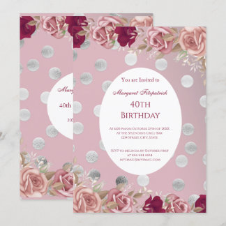 Invitation Fleurs Roses Blanches Rose Rouge Fête Anniversaire