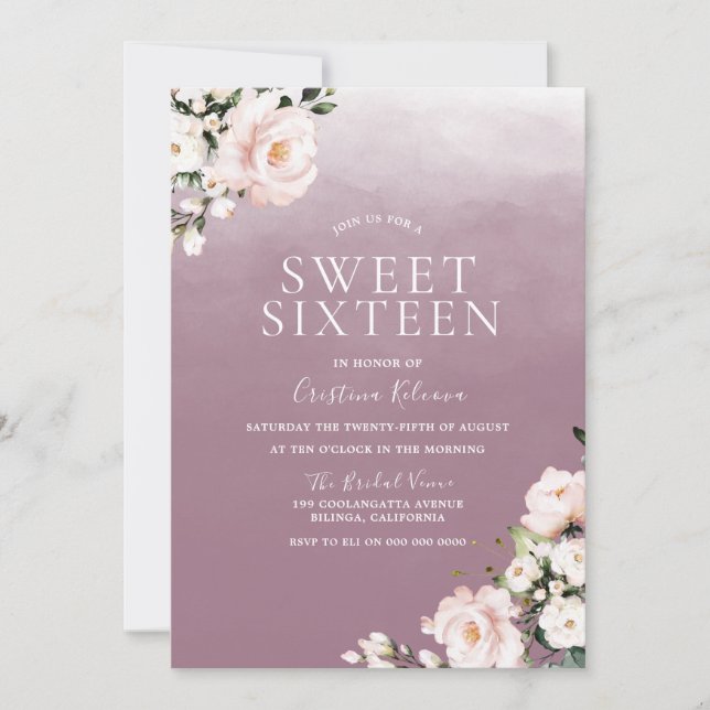 Invitation Fleurs roses blanches Roses poussiéreuses Douces 1 (Devant)