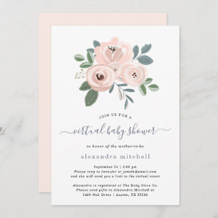 Invitation Fleurs Roses Blancs Élégantes  Baby shower virtuel