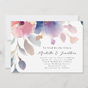 Invitation Fleurs Roses Bleues Chrétienne Bible Verse Mariage