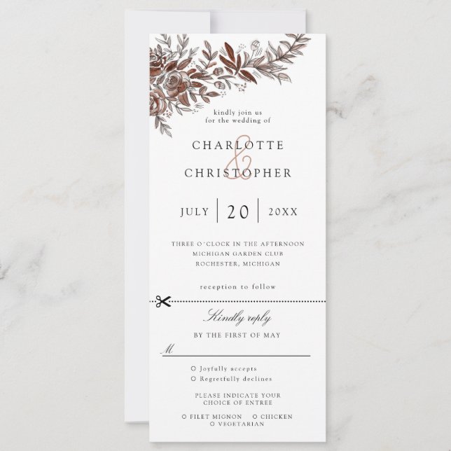 Invitation Fleurs roses bleues mariage inviter w rsvp attaché (Devant)