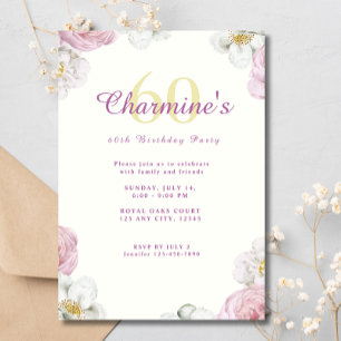 Invitation Fleurs roses Boho Élégante 60e fête d'anniversaire