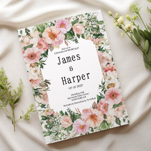 Invitation Fleurs roses botaniques mariage floral d'été