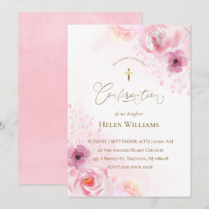 Invitation Fleurs roses Confirmations