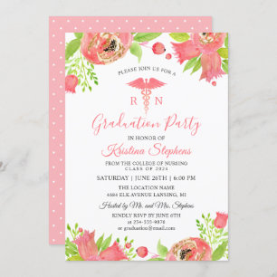Invitation Fleurs roses coraux Soins infirmiers