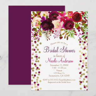 Invitation Fleurs roses de Marsala Élégante douche de mariée