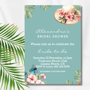 Invitation Fleurs roses de plage Fête des mariées tropicale b