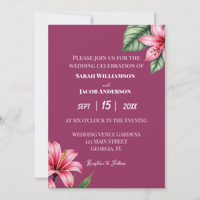 Invitation Fleurs roses de rougissement rouge (Devant)