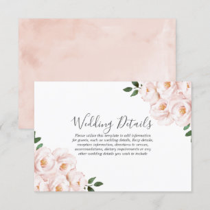 Invitation Fleurs roses douces et bleues Détails du Mariage A