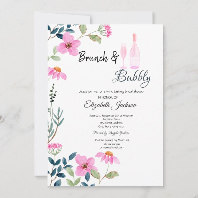 Invitation Fleurs roses du jardin Brunch & Bubbly (Devant)