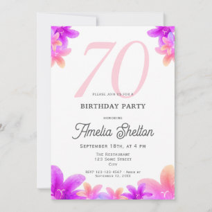 Invitation Fleurs Roses Élégantes Fête d'anniversaire 70 ans 