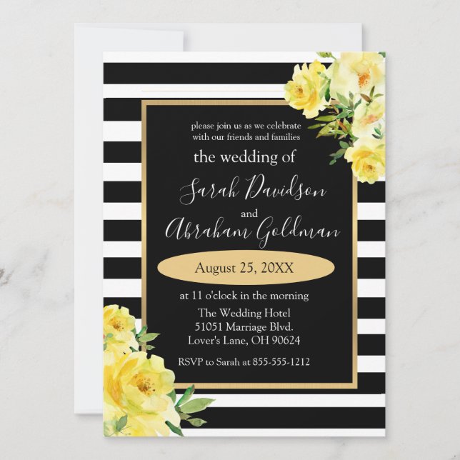 Invitation Fleurs Roses en noir et blanc Inv Mariage  (Devant)