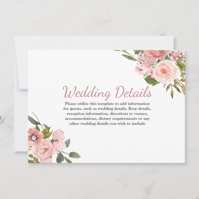 Invitation Fleurs roses en or Blush Détails de la réception d (Devant)