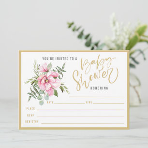 Invitation Fleurs roses et Baby shower de verdure
