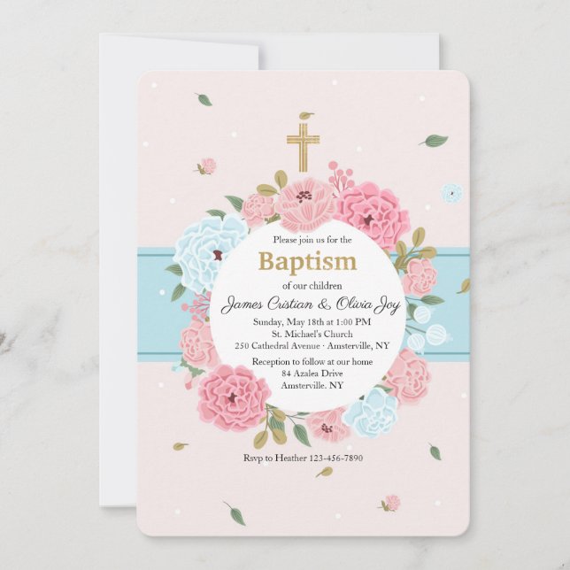 Invitation Fleurs Roses et Bleues (Devant)