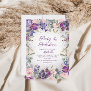 Invitation Fleurs roses et blush violettes 60 ans et Fabuleux