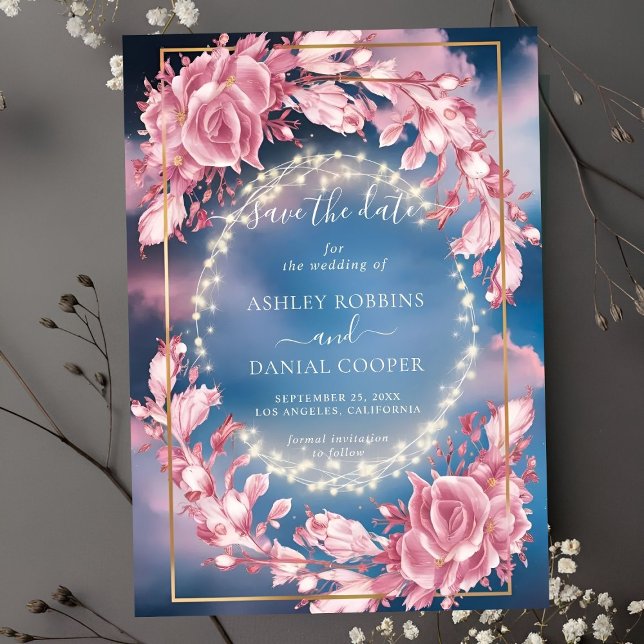 Invitation Fleurs Roses Et Étincelles Géantes Sauvegardez La  (Créateur téléchargé)