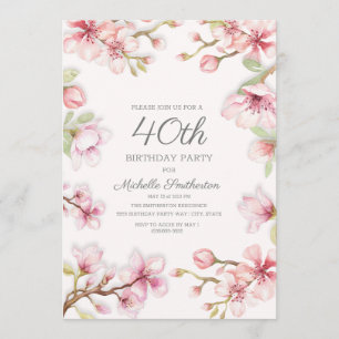Invitation Fleurs roses et feuilles vertes pour les 40 ans d'