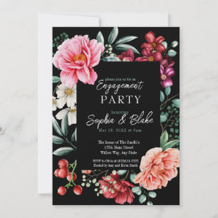 Invitation Fleurs roses et rouges   Black Engagement Party