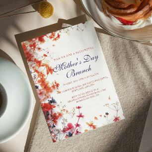 Invitation Fleurs roses et rouges Fête des mères Brunch Invit