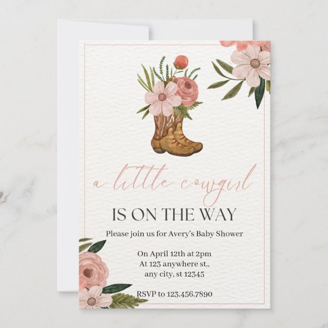 Invitation Fleurs roses et verdure fille anniversaire (Devant)