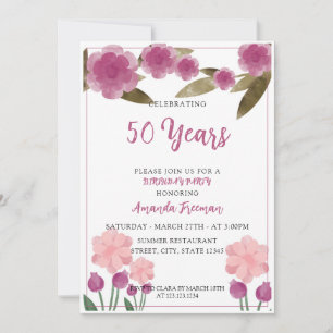 Invitation Fleurs roses et vertes modernes Mère Anniversaire
