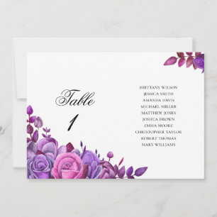 Invitation Fleurs roses et violettes. Tableau de sièges maria