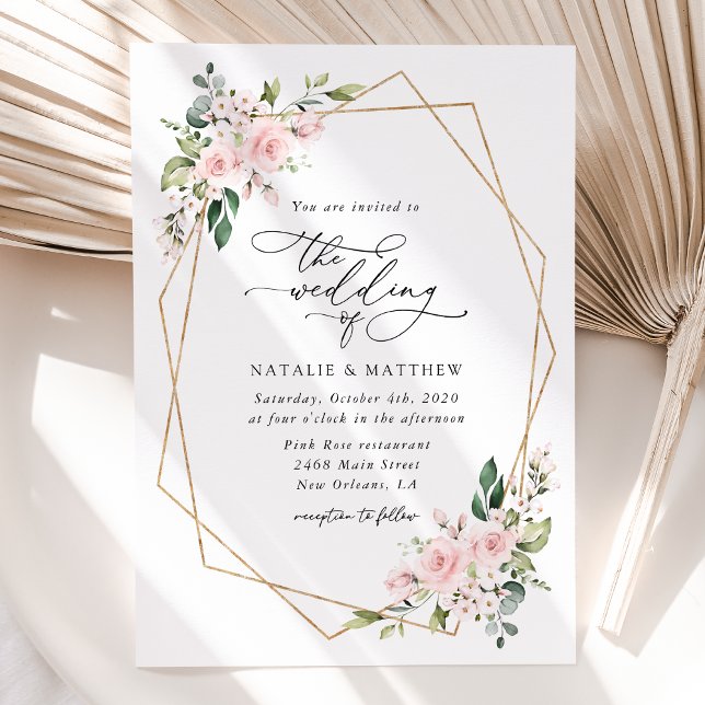 Invitation Fleurs roses, Fleurs roses, Verdure, Mariage (Créateur téléchargé)