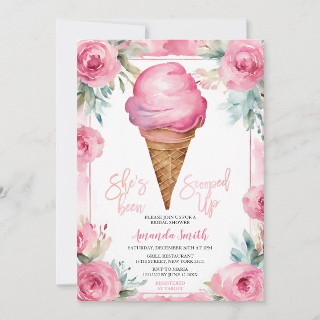 Invitation Fleurs roses Glace Cream Fête des mariées été (Devant)