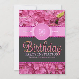 Invitation Fleurs roses Hydrangea rose 50e anniversaire