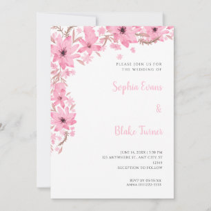 Invitation Fleurs roses jolies Mariage blanc romantique