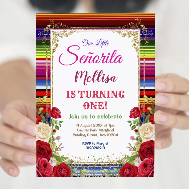 Invitation Fleurs Roses mexicaines avec Parties scintillant o (Créateur téléchargé)
