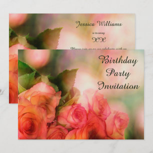 Invitation Fleurs roses romantiques Bokeh Anniversaire
