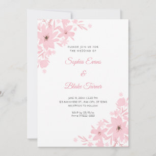 Invitation Fleurs Roses Romantiques Floral Mariage Blanc