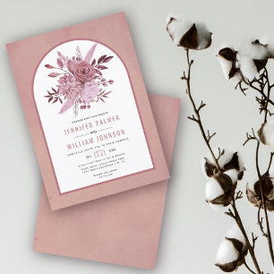 Invitation Fleurs roses rose et mariage en arc