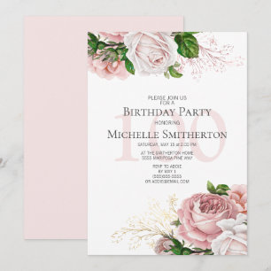 Invitation Fleurs roses roses blush Blanc 100e anniversaire