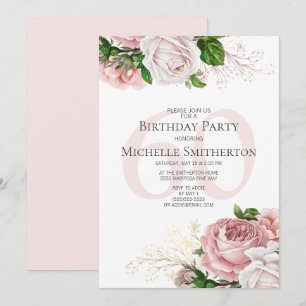 Invitation Fleurs roses roses blush Blanc 60e anniversaire