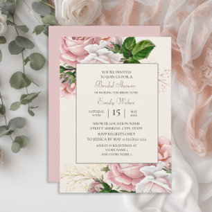 Invitation Fleurs roses roses Blush Crème Douce Mariage