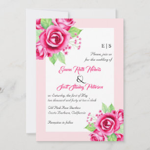 Invitation Fleurs roses roses et mariage à fleurs à code QR